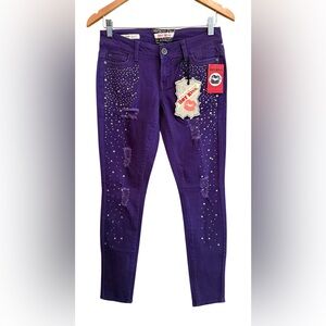 Hot Kiss Purple Skinny Jeans with Stud Accents